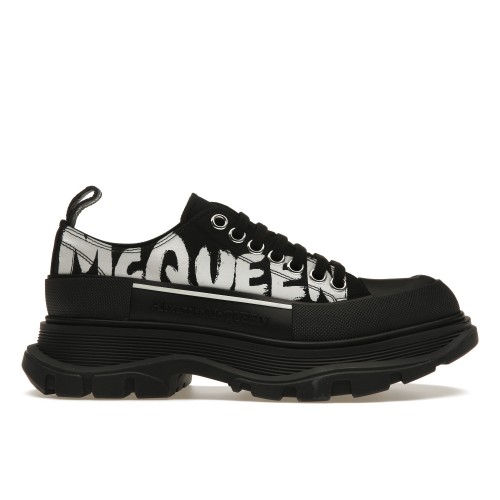 Кроссы Alexander McQueen Tread Slick Low Lace Up Canvas Graffiti Black White Black (W) - женская сетка размеров