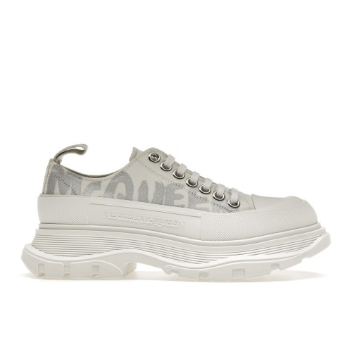 Кроссы Alexander McQueen Tread Slick Low Lace Up Graffiti White Silver (W) - женская сетка размеров