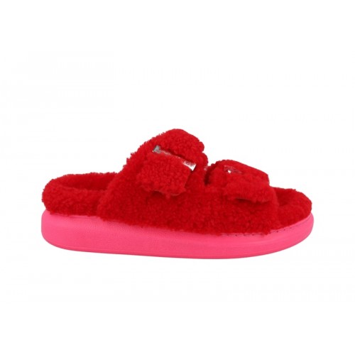 Alexander McQueen Shearling Slides Red Pink (W) - женская сетка размеров