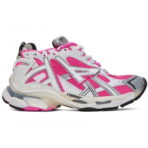 Кроссы Balenciaga Runner White Fluo Pink (W) - женская сетка размеров