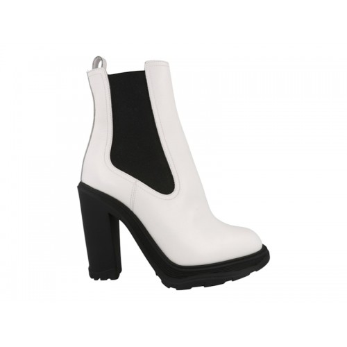 Alexander McQueen Leather Heeled Chelsea Boot Ivory Black (W) - женская сетка размеров