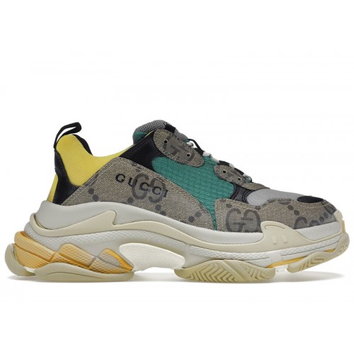 Gucci x Balenciaga The Hacker Project Triple S Beige Green Yellow - мужская сетка размеров