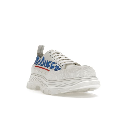 Кроссы Alexander McQueen Tread Slick Low Lace Up Graffiti White White Blue - мужская сетка размеров