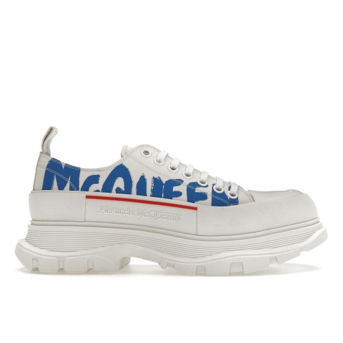 Кроссы Alexander McQueen Tread Slick Low Lace Up Graffiti White White Blue - мужская сетка размеров