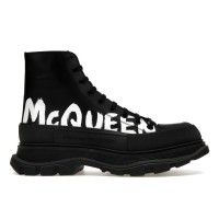 Alexander McQueen Tread Slick Boot Leather Graffiti Black White