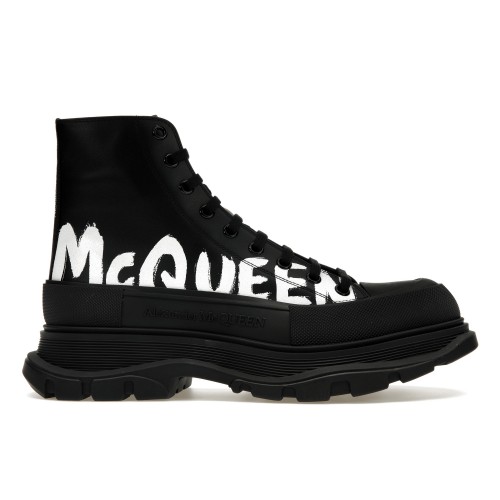 Кроссы Alexander McQueen Tread Slick Boot Leather Graffiti Black White - мужская сетка размеров