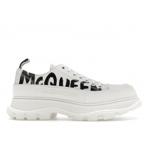 Кроссы Alexander McQueen Tread Slick Low Lace Up Leather Graffiti White Black White - мужская сетка размеров