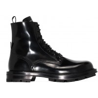 Alexander McQueen Polished Leather Combat Boot Black
