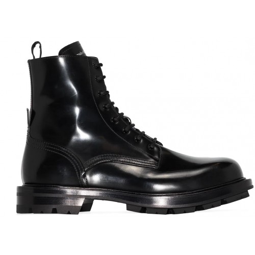 Alexander McQueen Polished Leather Combat Boot Black - мужская сетка размеров