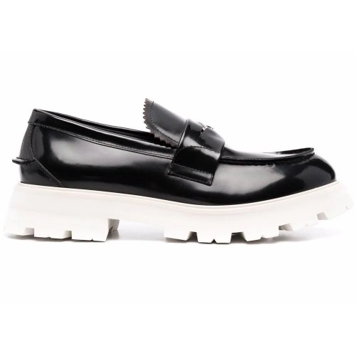 Alexander McQueen Contrast Sole Leather Penny Loafers Black White - мужская сетка размеров
