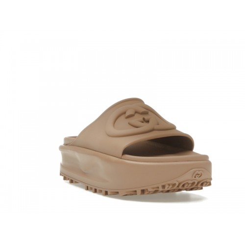 Gucci GG Oversize Slide Sandal Interlocking G Light Brown (W) - женская сетка размеров