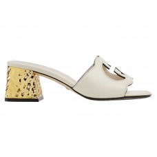 Женские Gucci Interlocking G Leather Sandals White Golden (W)
