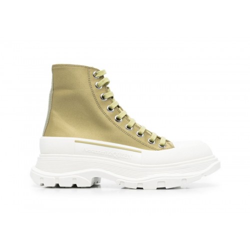 Кроссы Alexander McQueen Tread Slick Boot Khaki White (W) - женская сетка размеров