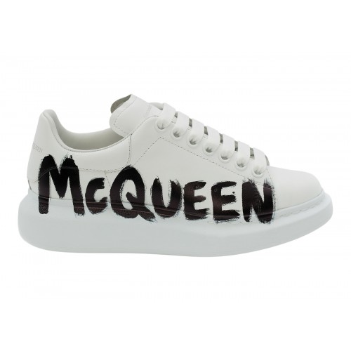 Кроссы Alexander McQueen Oversized Graffiti White Black - мужская сетка размеров