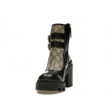 Женские Gucci Buckles Ankle Boots Black Beige (W)