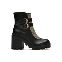 Женские Gucci Buckles Ankle Boots Black Beige (W)