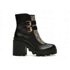 Женские Gucci Buckles Ankle Boots Black Beige (W)