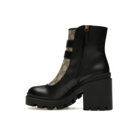 Женские Gucci Buckles Ankle Boots Black Beige (W)