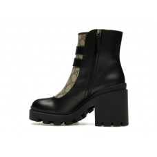 Женские Gucci Buckles Ankle Boots Black Beige (W)