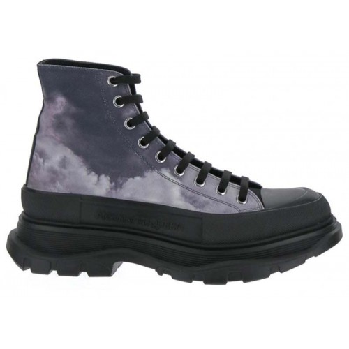 Alexander McQueen Blue Sky Print Tread Slick Boots Black Blue - мужская сетка размеров