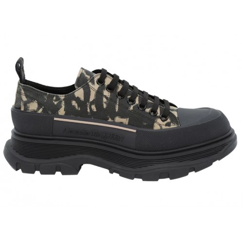 Кроссы Alexander McQueen Graffiti Tread Slick Low Lace Up Beige Black - мужская сетка размеров