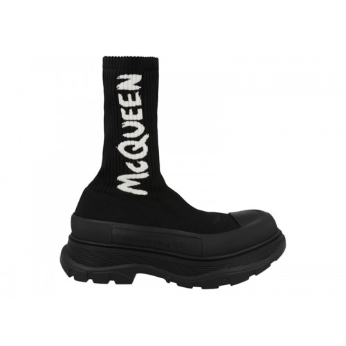 Alexander McQueen Graffiti Knit Tread Slick Boot Black