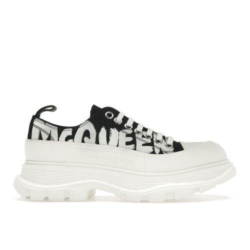 Кроссы Alexander McQueen Tread Slick Low Lace Up Canvas Graffiti Black White White (W) - женская сетка размеров