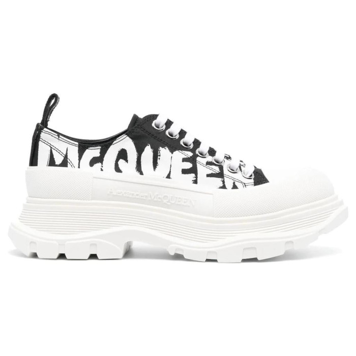 Alexander McQueen Tread Slick Low Lace Up Canvas Graffiti Black White White (W) - женская сетка размеров Alexander McQueen Tread Slick Low Lace Up Canvas Graffiti Black White White (W) - женская сетка размеров