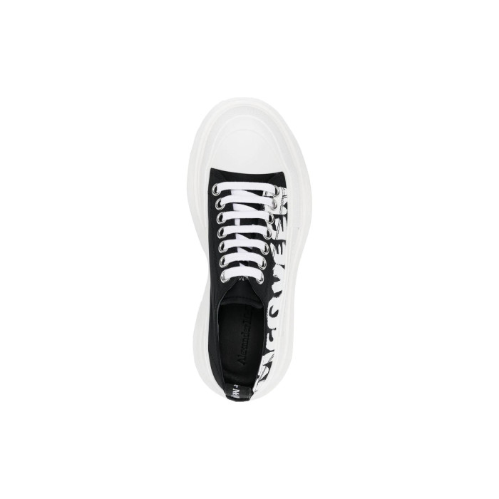 Alexander McQueen Tread Slick Low Lace Up Canvas Graffiti Black White White (W) - женская сетка размеров Alexander McQueen Tread Slick Low Lace Up Canvas Graffiti Black White White (W) - женская сетка размеров