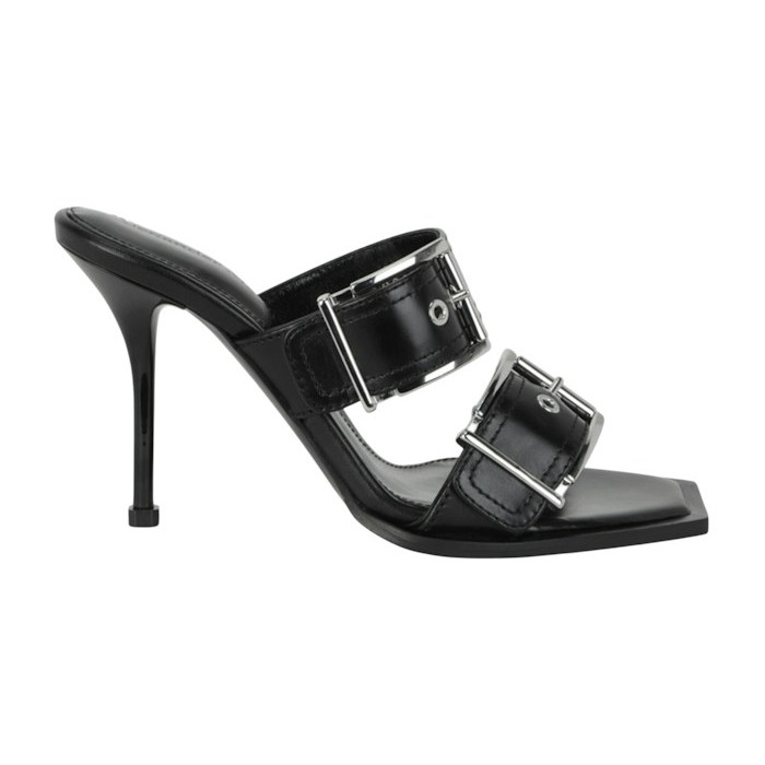 Alexander McQueen Wmns Double Buckle Punk Mule Black Silver - женская сетка размеров Alexander McQueen Wmns Double Buckle Punk Mule Black Silver - женская сетка размеров