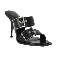 Женские Alexander McQueen Double Buckle Punk 4 In Mules Black Silver (W)