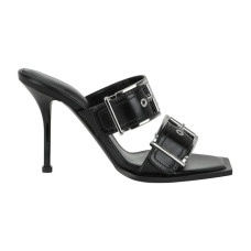 Женские Alexander McQueen Double Buckle Punk 4 In Mules Black Silver (W)