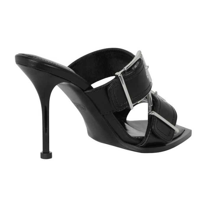 Alexander McQueen Wmns Double Buckle Punk Mule Black Silver - женская сетка размеров Alexander McQueen Wmns Double Buckle Punk Mule Black Silver - женская сетка размеров