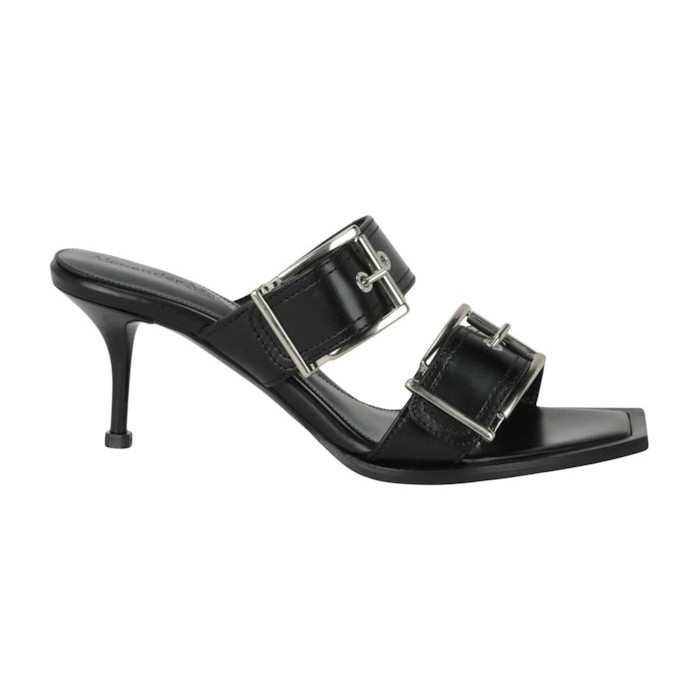 Alexander McQueen Double Buckle Punk 3 In Mules Black Silver (W) - женская сетка размеров Alexander McQueen Double Buckle Punk 3 In Mules Black Silver (W) - женская сетка размеров