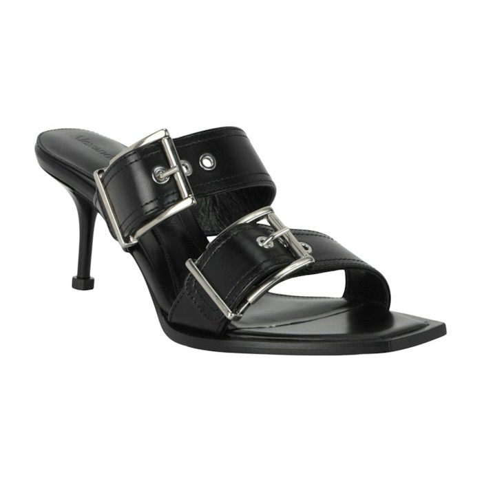 Alexander McQueen Double Buckle Punk 3 In Mules Black Silver (W) - женская сетка размеров Alexander McQueen Double Buckle Punk 3 In Mules Black Silver (W) - женская сетка размеров