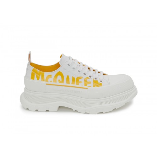 Кроссы Alexander McQueen Tread Slick Low Lace Up Graffiti White Yellow Pop - мужская сетка размеров
