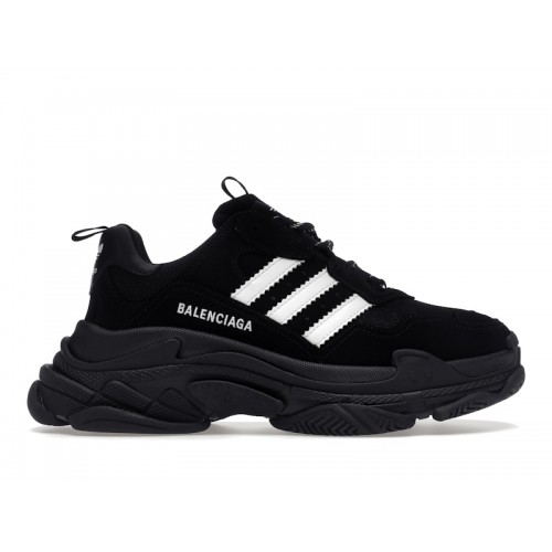 Кроссы Balenciaga x adidas Triple S Black White - мужская сетка размеров
