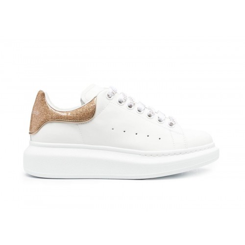 Кроссы Alexander McQueen Oversized White Rose Gold Glitter (W) - женская сетка размеров