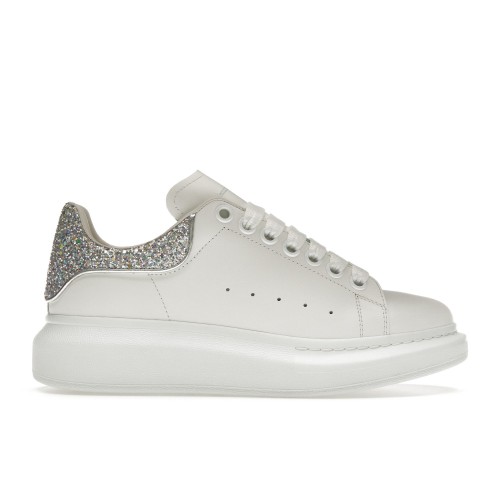 Кроссы Alexander McQueen Oversized White Silver Glitter (W) - женская сетка размеров