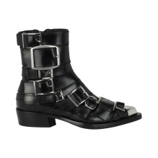 Женские Alexander McQueen Strappy Punk Ankle Boots Black Silver (W)