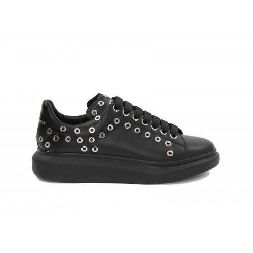 Кроссы Alexander McQueen Oversized Black Silver Eyelets - мужская сетка размеров