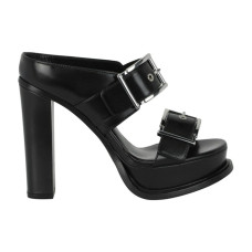 Женские Alexander McQueen Boxcar Leather Sandals Black Silver (W)