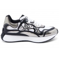 Кроссовки Alexander McQueen Sprint Runner Black White Silver-Tone Seal