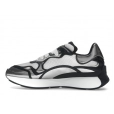 Alexander McQueen Sprint Runner Black White Silver-Tone Seal