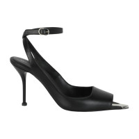 Женские Alexander McQueen Punk Peep Toe 4 In Sandals Black Silver (W)