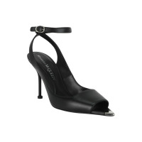 Женские Alexander McQueen Punk Peep Toe 4 In Sandals Black Silver (W)