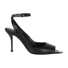 Женские Alexander McQueen Punk Peep Toe 4 In Sandals Black Silver (W)