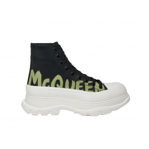 Кроссы Alexander McQueen Tread Slick Boot Graffiti Black Khaki - мужская сетка размеров