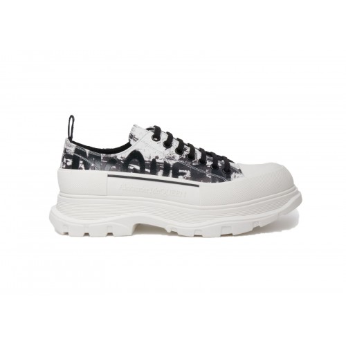 Кроссы Alexander McQueen Tread Slick Low Lace Up Graffiti Black White - мужская сетка размеров