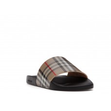 Шлепки Burberry Furley Check Slides Archive Beige